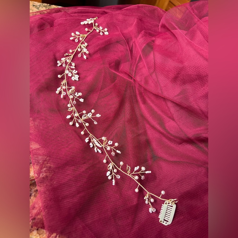 Handmade Hair Vine in Gold & white Delicate Flower Accents